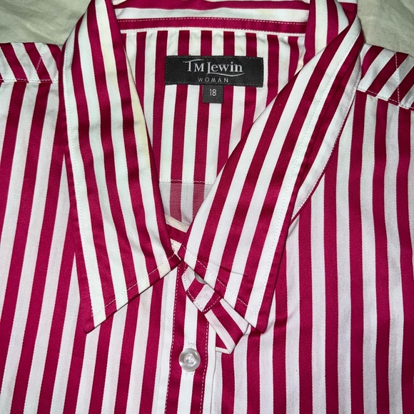 TM Lewin Red ( Hot Pink) & White Striped Button Down Shirt - UK Size 18; US 16 - Picture 3 of 3